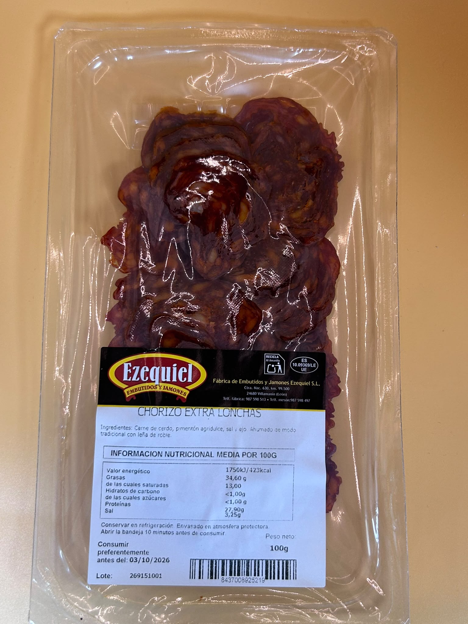 Chorizo extra lonchas Ezequiel